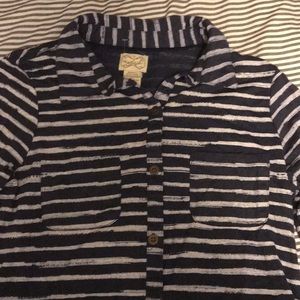 Navy Blue/White Striped Casual Button Up